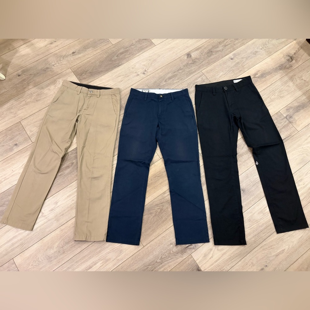 3 Pairs Pants | Volcom Chinos | Blue, Black, Tan | Men’s Size 29